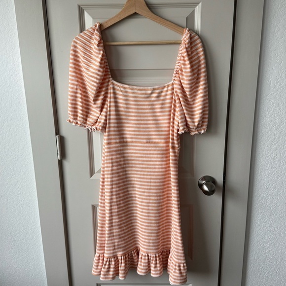 Vero Moda VMARIA Nordstrom Balloon Sleeve Mini Dress Orange and White stripes XL - Picture 5 of 5